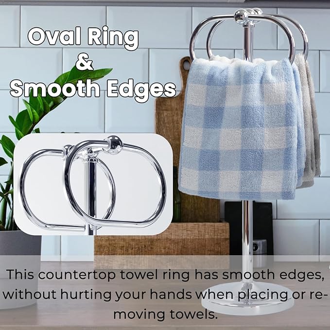304 Stainless Steel Free Standing Bathroom Towel Rack & Towel Ring - 16Inch Non-Slip Base Floor Standing Towel Holder with Double Oval Rings for Bathroom, Bathtub (Sliver Chrome)