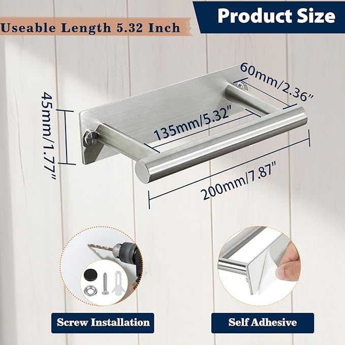 Alise Adhesive Towel Bar Brushed Nickel,Towel Racks for Bathroom Wall Mounted,Bathroom Towel Rack SUS304 Stainless Steel,Towel Holder for Bathroom Hardware Decoration,Sticky or Screw-Mounted,8 Inch