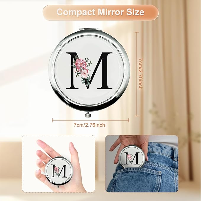 JEKUGOT Monogram Compact Mirror, Personalized Gifts for Women and Girls, Small Pocket Mirror, Personalized Compact Mirrors for Girls, Sister, Wife, Mothers, Birthday Gifts - M