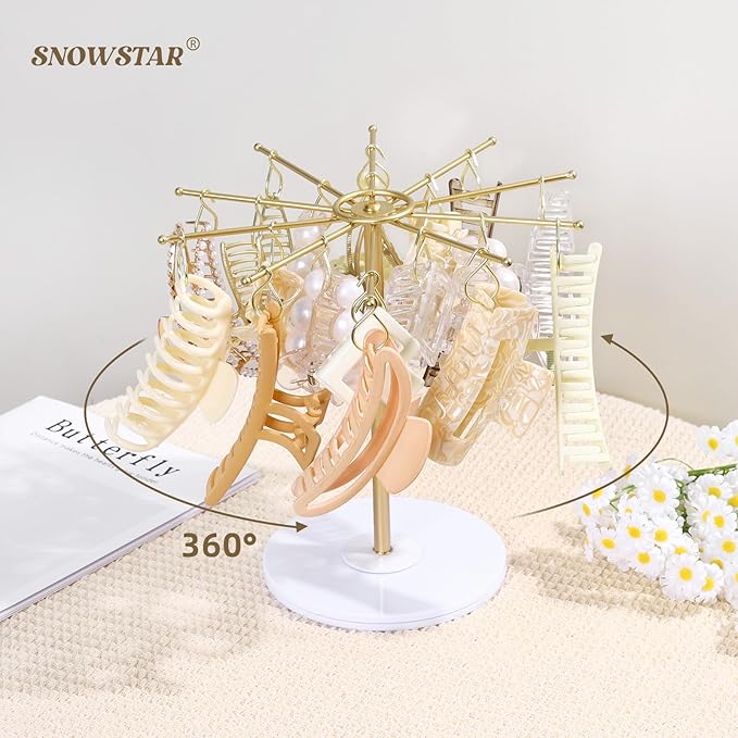 SNOWSTAR Claw Clip Organizer Holder,Vertical 360-Degree Rotating Hair Clip Holder and Storage,Hair Clip Organizer Display Stand for Women and Girls