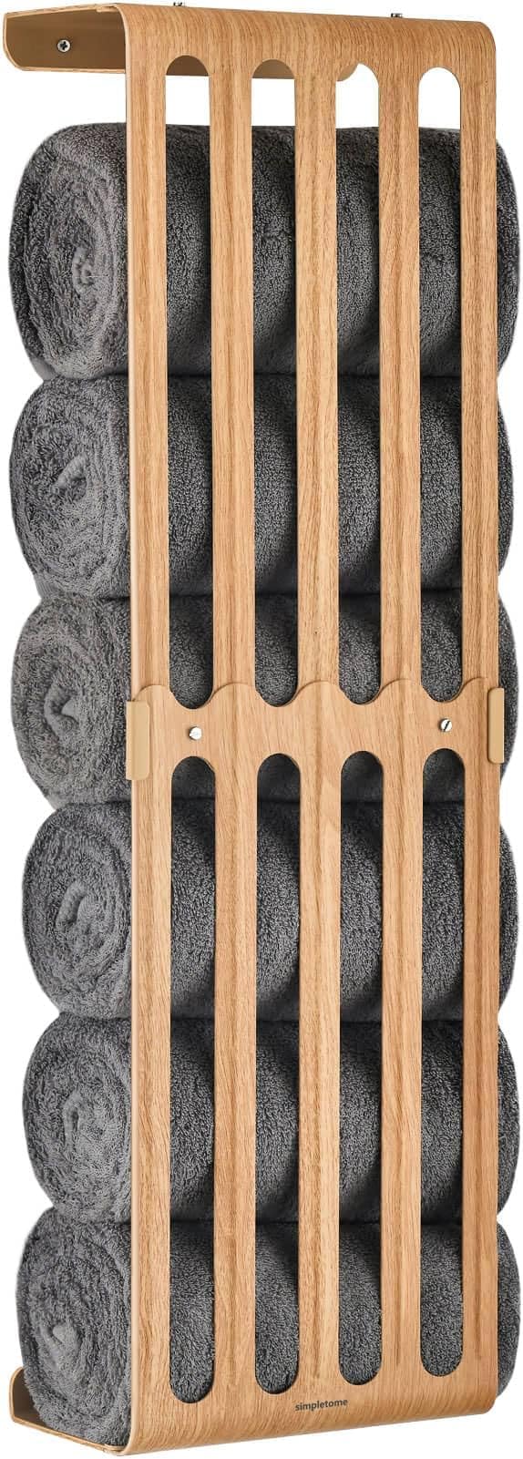 simpletome Towel Storage Rack Adjustable Height Wall Mount Bathroom Shelf Organizer Carbon Steel (Beech)