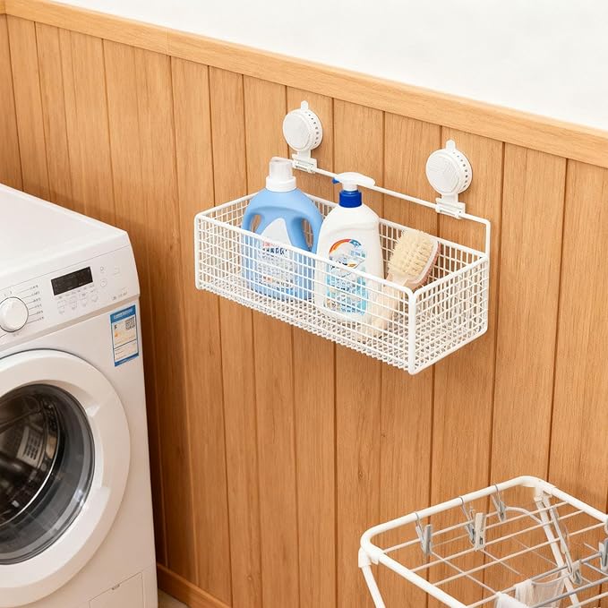 Bathroom Shelf with Suction Cup, Shampoo Holder, Bathroom Organizer, White L