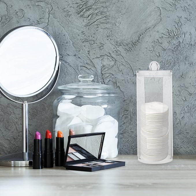 FOMIYES Cotton Round Holder 2Pcs Acrylic Cotton Swab Storage Box Transparent Cosmetics Holder Balls Dispenser with Lid Makeup Organizers Makeup Case Organizer