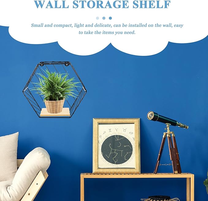 FOMIYES Wall Storage Shelf Iron Rack Black Hexagon Multi-Functional Wall-Mounted Shelf for Bathroom Kitchen Living Room Storage Organization