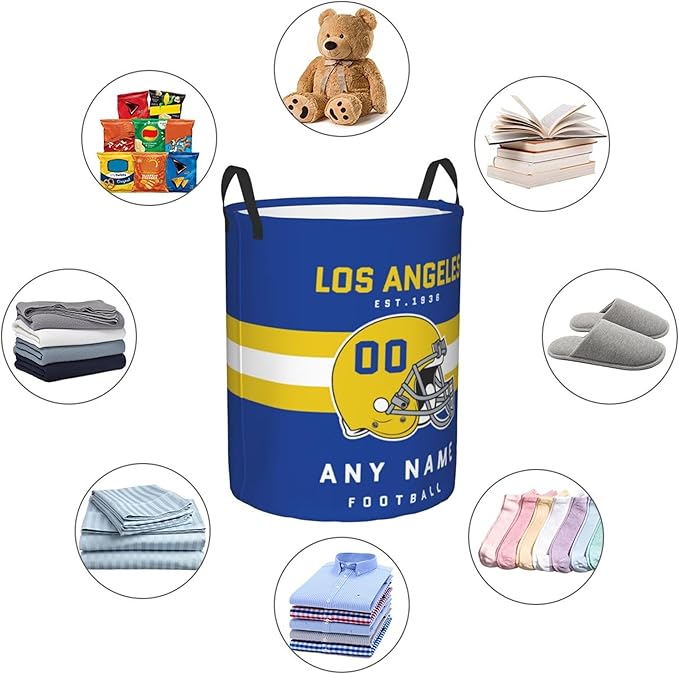Custom Los Angeles Laundry Hamper - Personalized Football Style Laundry Basket - Customized Name And Number - Dirty Clothes Hamper Waterproof Large Capacity Hamper for Bedroom Bathroom Living Room