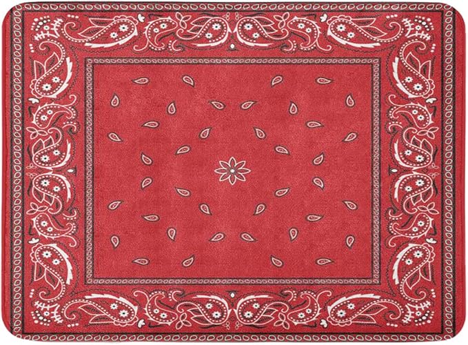 4 Piece Abstract Paisley Shower Curtain Waterproof Red Bandana Elegant Ethnic Tribal Bathroom Sets with Non-Slip Rugs, Toilet Lid Cover and Bath Mat with Standard Size