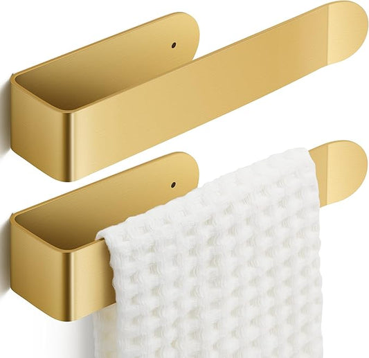 8 Inch 2 Pack Hand Towel Holder, Self Adhesive Towel Bar for Bathroom, Rustproof Aluminum U-Shape Towel Rack Stick on Wall, Brushed Gold