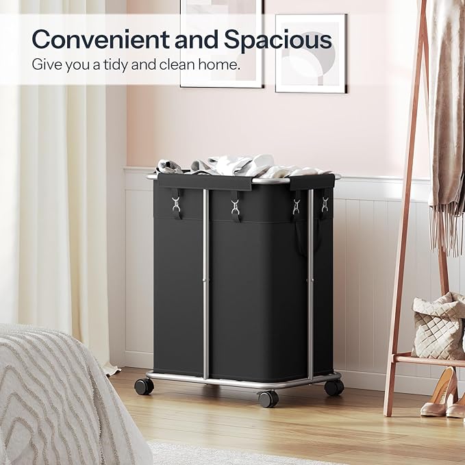 HOOBRO 170L Laundry Basket with Wheels, 45 Gallons Rolling Laundry Hamper, Narrow Slim Laundry Sorter with Removable Oxford Fabric Bag, Laundry Room, Dorm Room, Bedroom, Black BB05XY01