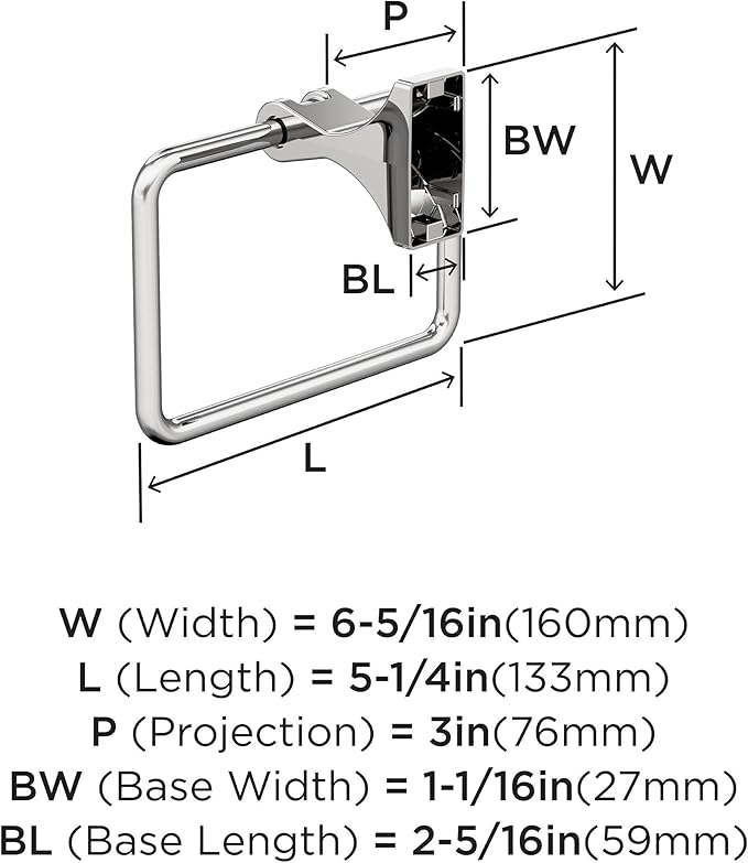 Amerock BH36052 Davenport 5-1/4" Wall Mounted Towel Ring - Chrome
