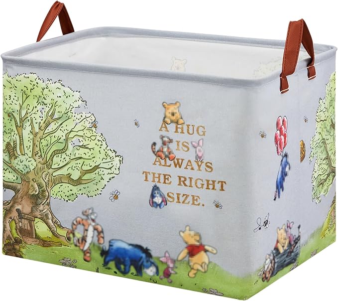 Bear Nursery Decor Storage Basket Foldable With Waterproof PE Coating, Square Large Canvas Laundry Hamper,Diaper Bag Baskets for Kids,Boys and Girls, Bathroom, Bedroom, Clothes,Toy Bin(grey)