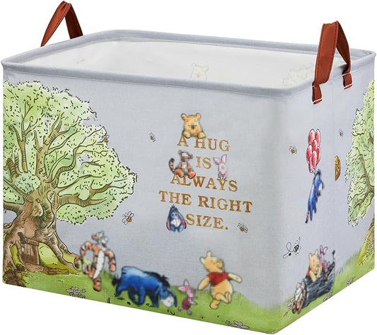 Bear Nursery Decor Storage Basket Foldable With Waterproof PE Coating, Square Large Canvas Laundry Hamper,Diaper Bag Baskets for Kids,Boys and Girls, Bathroom, Bedroom, Clothes,Toy Bin(grey)