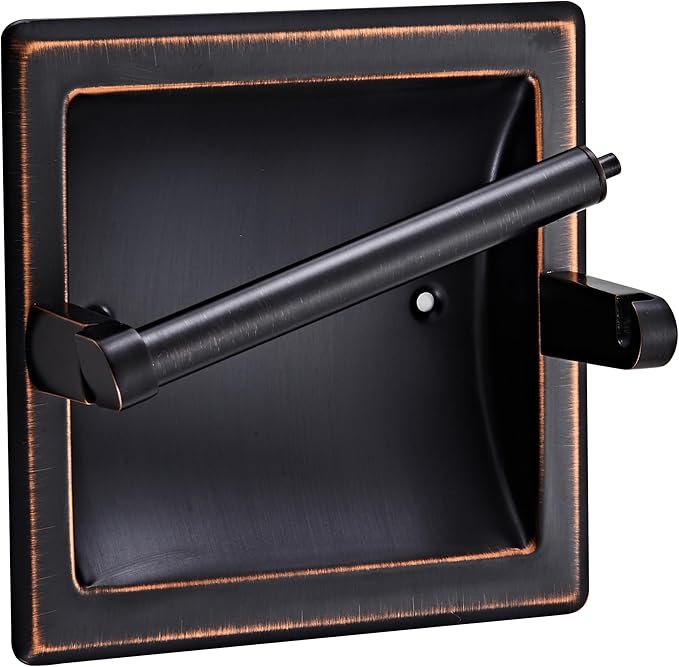 Recessed Oil Rubbed Bronze Toilet Paper Holder, Wall Mounted Heavy Duty Pivoting Toilet Paper Roll Holder with Rear Mounting Bracket in Wall, Easy lnstallation, Stainless Steel ORB