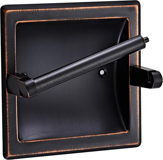 Recessed Oil Rubbed Bronze Toilet Paper Holder, Wall Mounted Heavy Duty Pivoting Toilet Paper Roll Holder with Rear Mounting Bracket in Wall, Easy lnstallation, Stainless Steel ORB