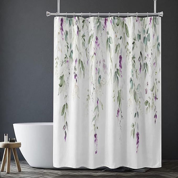 Purple Floral Shower Curtain Watercolor Flowers Modern Minimalist Wildflower Bathroom Decor Fabric Curtains with Hooks 72x72 Inches(183x183cm), Style-10