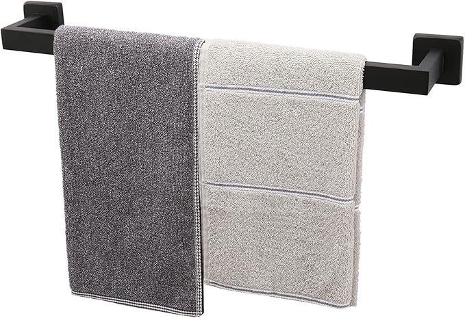 TocTen Bath Towel Rack - Square Base Thicken SUS304 Stainless Steel Towel Bar for Bathroom, Bathroom Accessories Towel Rod Heavy Duty Wall Mounted Towel Holder. (Black, 20)