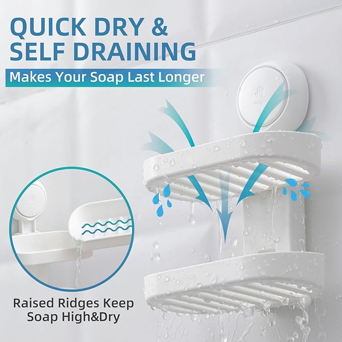 TAILI Soap Holder Soap Dish for Shower, Suction Cup Soap Holder for Shower Wall, Bathroom Accessories, Removable Strong Hold Soap Saver, Drill Free Double Soap Dish, White 2 Layer