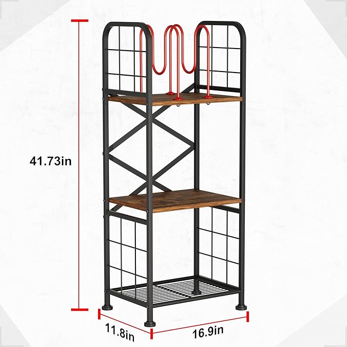 GIOTORENT Bathroom Towel Storage, 3-Tier Free Standing Towel Rack with M-Shaped Dividers, Wooden Towel Organizer for Bathroom, Towels Stand for Home and Pool, Black and Rustic
