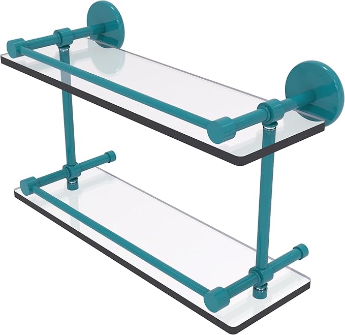 Allied Brass Prestige Skyline Collection Tempered Double Glass Shelf with Gallery Rail Glokzin Teal 16 Inch