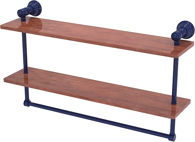 Allied Brass CL-2-22-IRW-MBL Carolina Collection 22 Inch Two Tiered Wood Shelf, Mediterranean Blue
