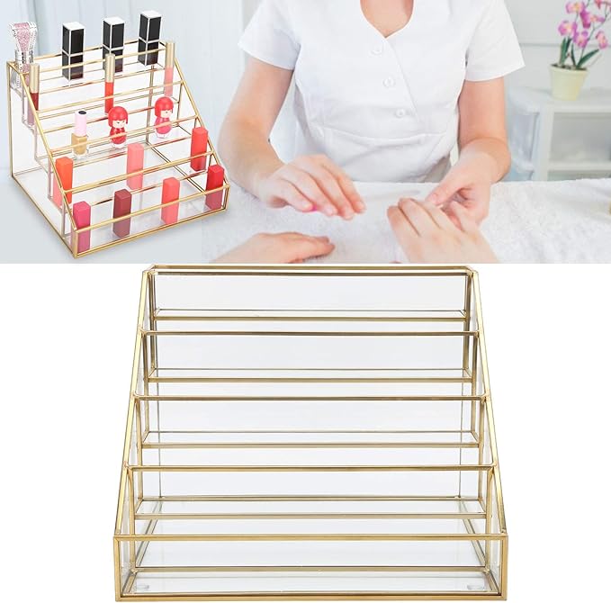 HURRISE Nail Polish Display Rack, Nail Polish Organizer,Multi-Layer Desk Shelf Glass Nail Polish Display Nail Polish Nail Art Storage Cosmetic For Nail Polish Organizer Shelf(S)