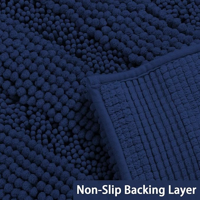 Turquoize Chenille Bath Rug - Shaggy Non-Slip Bathroom Mat, Extra Soft and Absorbent Area Rug, 24 x 36 Inches, Navy
