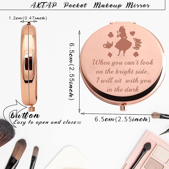 AKTAP Fairy Tale Gifts Princess Fans Compact Mirror I Will Sit with You in The Dark Makeup Mirror for Women
