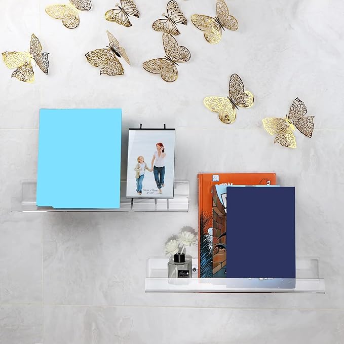 2Pcs Floating Wall Shelves Bathroom Shelf Single Layer Space Saving Organizers Clear U Shape Display Shelf Bookshelf Space Saving Organizers