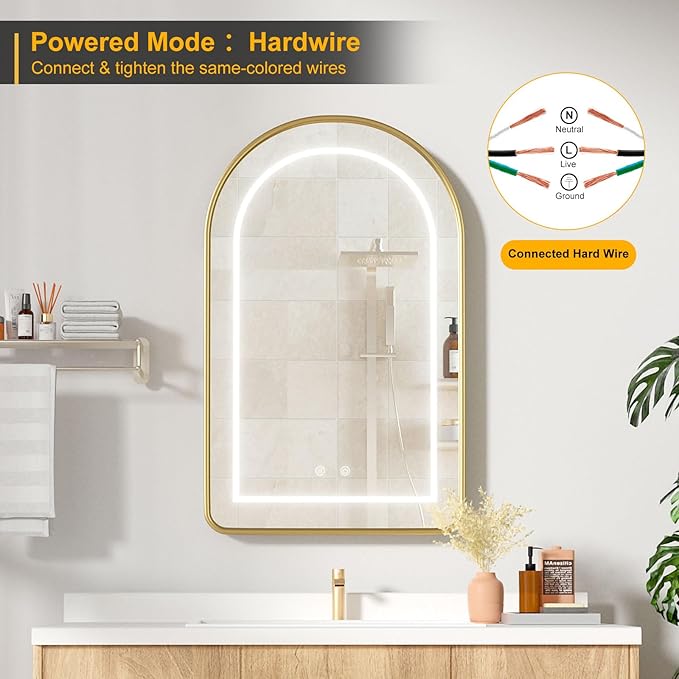 Lighted Arched Medicine Cabinet with LED Mirror - 20x31 Inch Recessed Bathroom Storage, Gold Arched Wall Mounted Mirror Cabinet, Arch Medicine Cabinet with Lights,Anti-Fog