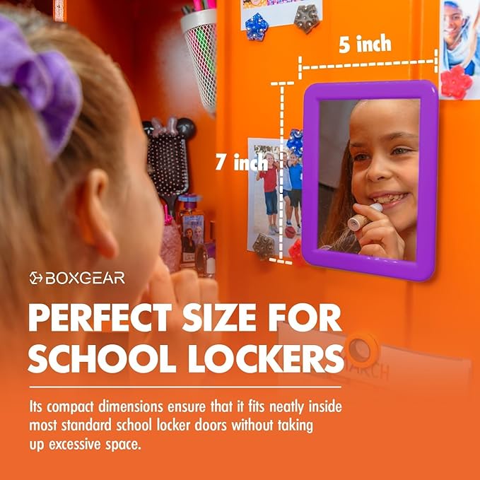 Boxgear Magnetic Locker Mirror - 5" x 7"- for School Locker, Bathroom, Household Refrigerator, Locker Accessory, Workshop Toolbox or Office Cabinet (Purple)