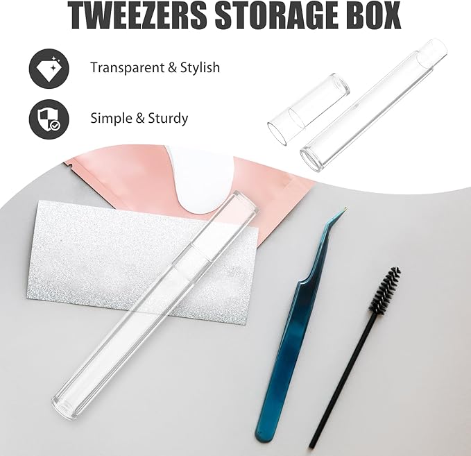 FRCOLOR Plastic Tweezers Storage Box with Lid Clear Cylindrical Organizer for Eyelash Tools Makeup Brushes 5.9 Inch Thin Dustproof Case