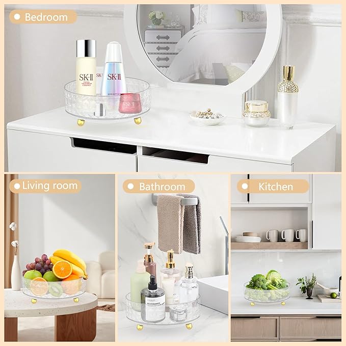 360 Rotating Makeup Organizer for Vanity, Diamond Pattern Skincare Organizer Perfume Lazy Susan Organizer Bathroom Makeup Countertop Spinning Holder, Cosmetic Storage Display Cases (Clear)