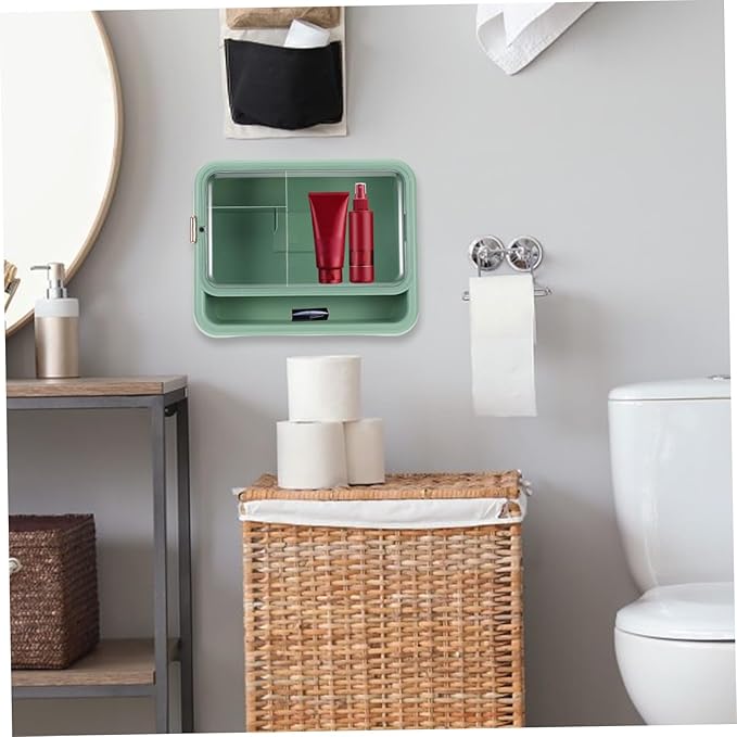 SOLUSTRE Wall Mounted Bathroom Shelf Organizer Multi-Layer Space-Saving Storage Rack for Small Bathrooms Green Rectangular Design for Clean and Protected Decor