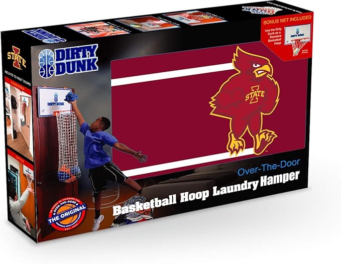 The Dunk Collection The Dirty Dunk Basketball Hoop Laundry Hamper - NCAA, White/Red