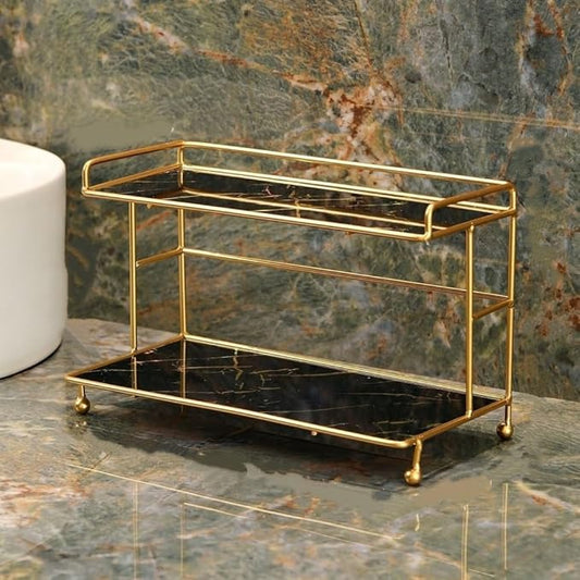 Modern Bathroom Shelf, Multi-Layer Cosmetic Dressing Table, Wrought Iron Countertop Display Stand, Suitable for Bedroom, Living Room, Bathroom(Black)