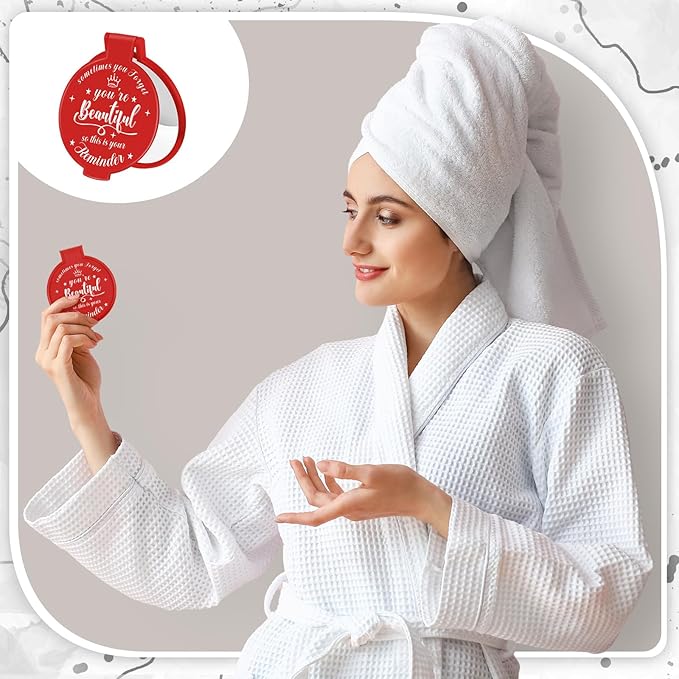 36 Pcs 2.76 Inch Inspirational Compact Mirror Bulk Women Small Gifts Graduation Party Favors Purse Mirror Pocket Mini Stuffer Items for Adult Coworker Cheerleader Employee (Red)
