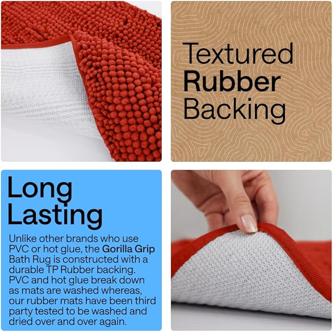 GORILLA GRIP Bath Rug Mat 36x24, Soft Absorbent Chenille, Quick Dry Microfiber Mats, Rubber Backing Washable Shower Floor Rugs, Bathmat Runner, US Designed Bathroom Home Accessories Sunset Orange