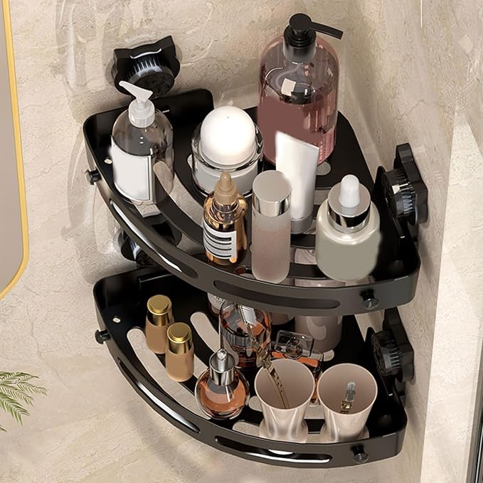Space Saving Wall Mount Triangular Organiser Suction Cup Storage Rack Bathroom Storage Shelf for Toiletries Cosmetics Trilateral Shelf