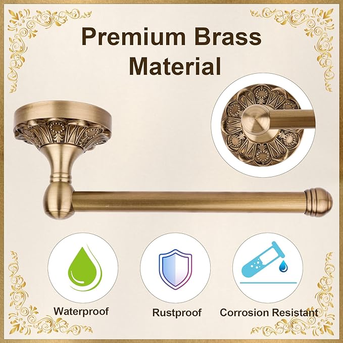 Antique Brass Toilet Paper Holder, Vintage Brass Tissue Roll Holder Wall Mounted Towel Rack Bathroom Accessories for Home Hostel