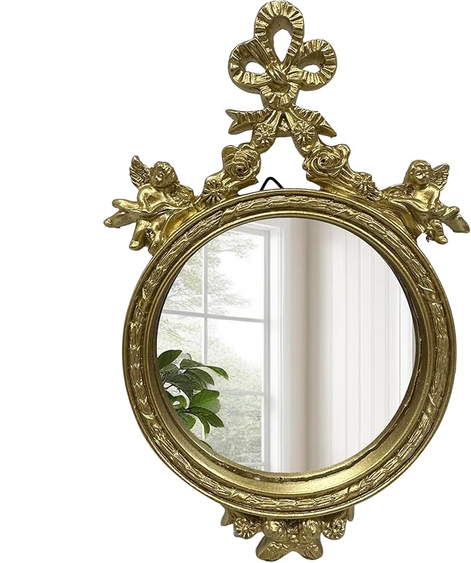 Vintage Vanity Makeup Desk Mirror, Antique Traditional Bow Table Mirror, Gold, for Dressing Table, Bedroom, Bathroom, Tabletop