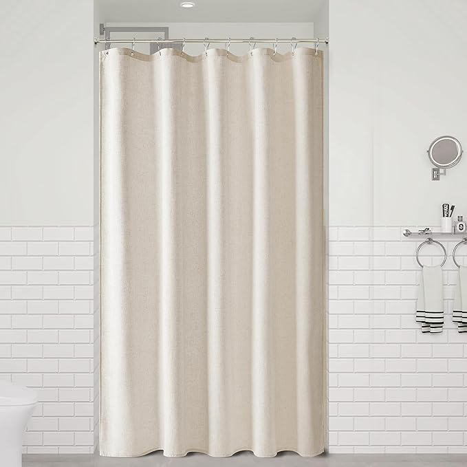 Naturoom Oatmeal Linen Shower Curtain, Cloth Textured Fabric Shower Curtain Set with Hooks, Simple Elegant Modern Farmhouse Country Ultra Thick Bath Curtains for Bathroom,Water Repellent,60x72