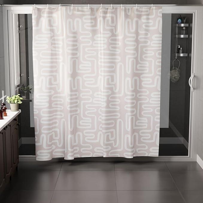 Encasa XO Shower Curtains for Bathroom 72x84 in with 10 Hooks | Waterproof Shower Liner Curtain | Premium Polyester Machine Washable Curtain for Bathroom - Boho Maze Beige