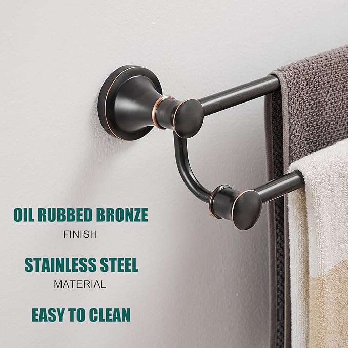 Hoimpro Adjustable Retractable 15-27 Inches Stainless Steel Bathroom Towel Bar, Bathroom Accessories Bath Hotel Double Towel Bar Rod Hanger Wall Mounted Towel Holder Towel Rack, Oil Rubbed Bronze