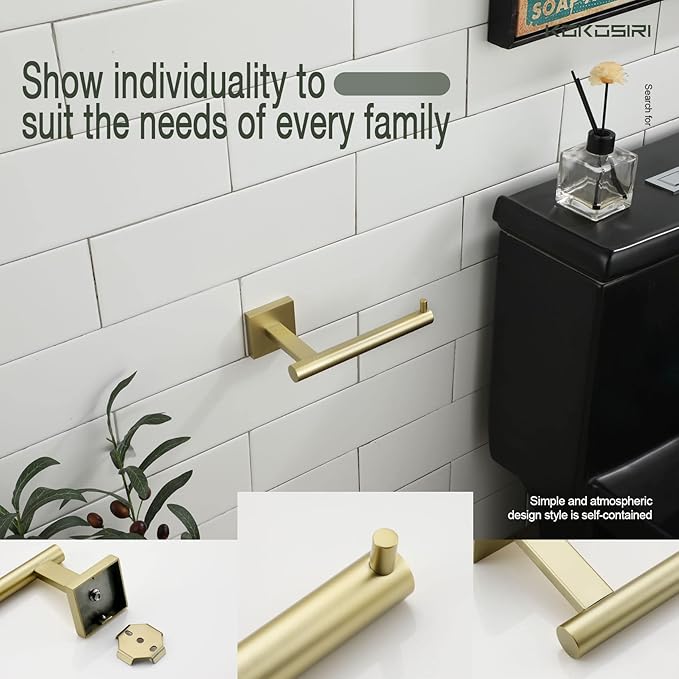 KOKOSIRI 20-Inch Bathroom Shelves Glass Floating Shelf Toilet Roll Holder Toilet Paper Holder Stainless Steel Brushed Gold B1105BG-L20+B2005BG