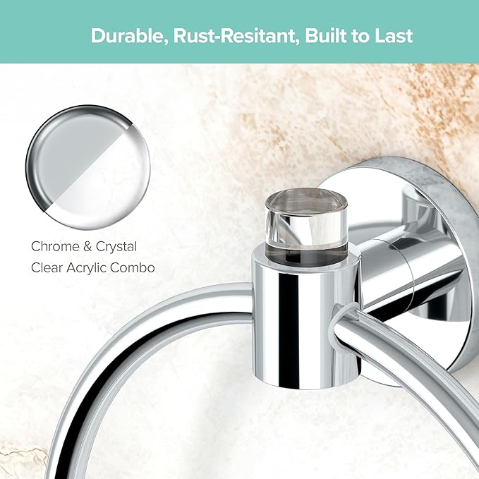 Gatco 5712 Clarion Towel Ring | Wall Mount Bathroom Hand Towel Holder, Modern Bathroom Accessory | Crystal-Clear Acrylic & Chrome Finish