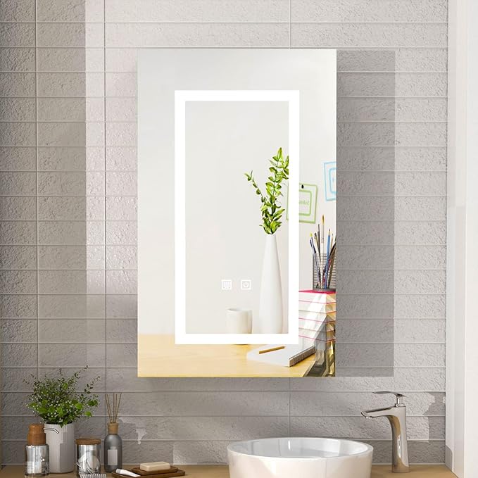 Lighted Bathroom Medicine Cabinet with Mirror, Led Mirror Cabinet with Defogger for Bathroom,Vanity Medicine Cabinet Wall Mounted 15.7x26 Inch