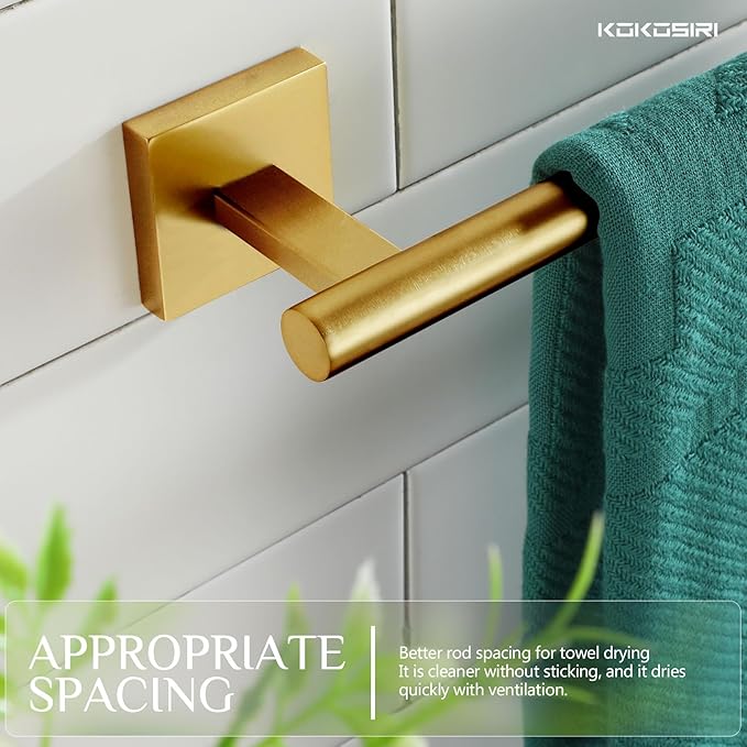 KOKOSIRI Hand Towel Bar Bathroom Towel Holder for Bath Kitchen Cabinet Towel Ring 12 Inch Brushed Gold Stainless Steel B4005BG-L12