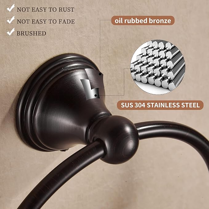 WOLIBEER Bronze Towel Ring,Bathroom Hand Towel Holder Oil Rubber, Round Hand Towel Rack Hanger Wall Mounted Farmhouse Bath Accessories