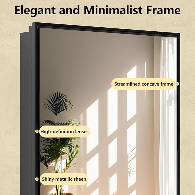 Bathroom Medicine Cabinet with Mirror, Recess or Surface Mount, Single Door Cabinet Famerhouse Bathroom Mirror with Storage Cabinet (Brush Black, 16"x26")