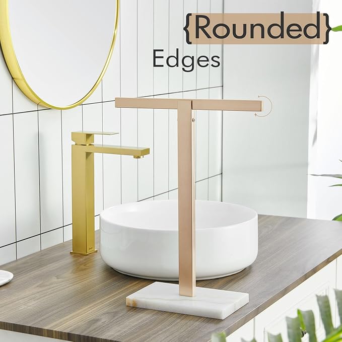KOKOSIRI Hand Towel Holder Stand Towel Rack with Marble Base for Bathroom Kitchen Vanity Countertop, Champagne Bronze Stainless Steel 15.7'' Height THS0002-SM-CPG
