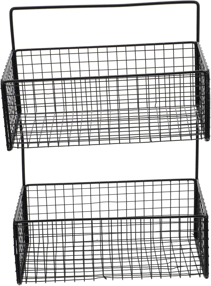 SOLUSTRE Hole- Storage Rack Iron Bathroom Shelf Wall-Mounted Dual Layer Holder Toiletries Storage